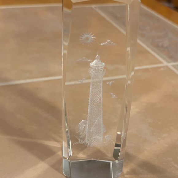 Other - Crystal Paperweight Etched inside W/ Lighthouse and Seagulls
